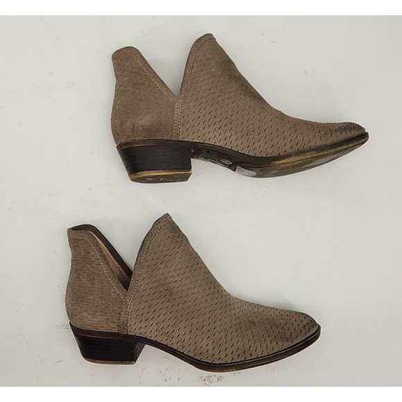 Lucky Brand Ankle Bootie Boot Tan Suede 1.5" Heel Women's 7.5 Shoe Perforated - Picture 5 of 16